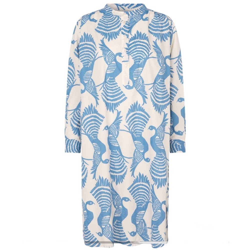 Masai Copenhagen Shirt Dress Relaxed Oversized Natmas Cotton Quiet Harbor Bird - Picture 6 of 12